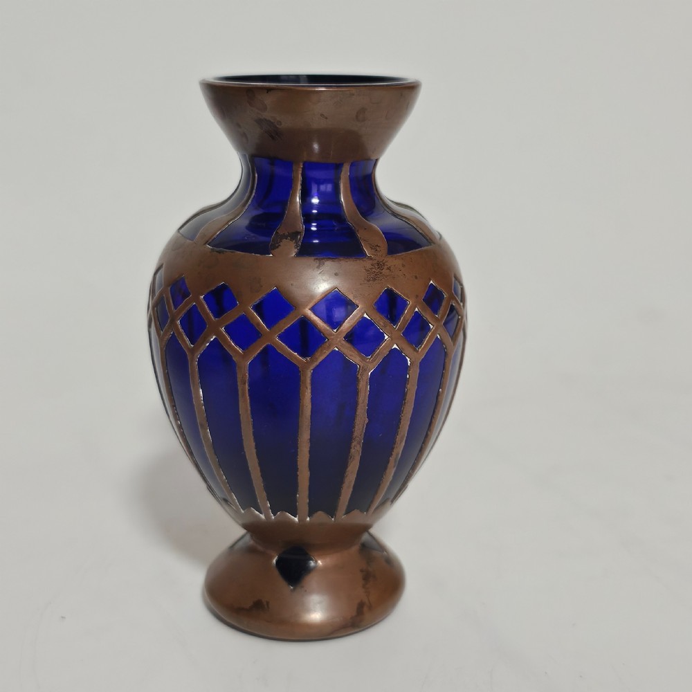 Attractive Jugendstil Copper & Cobalt Blue Glass Vase c1910