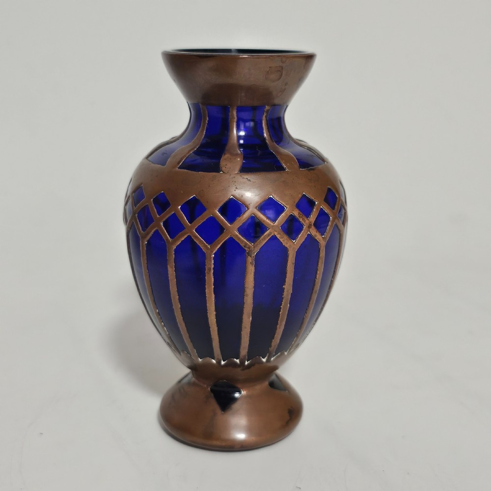 Attractive Jugendstil Copper & Cobalt Blue Glass Vase c1910 View II