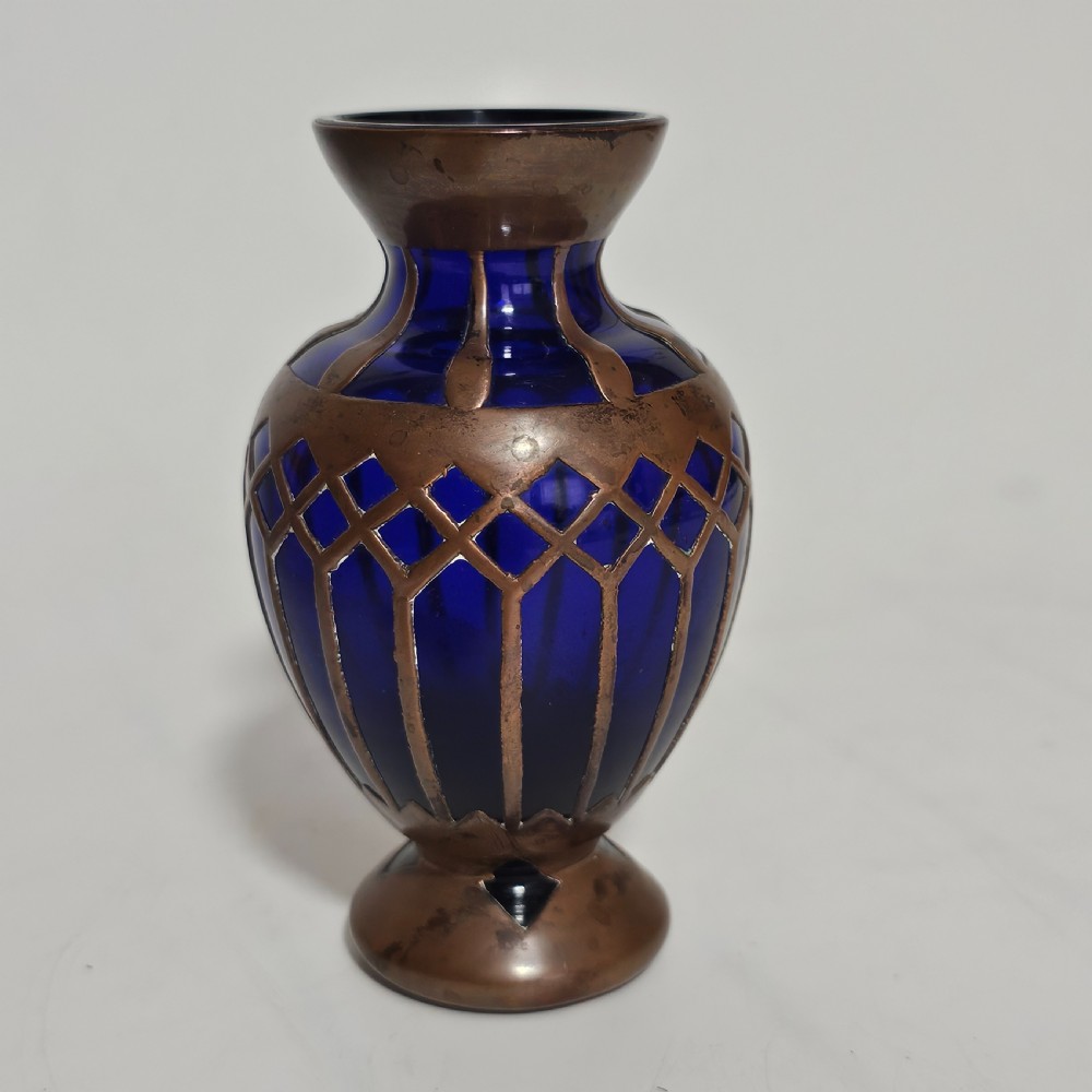 Attractive Jugendstil Copper & Cobalt Blue Glass Vase c1910 View III