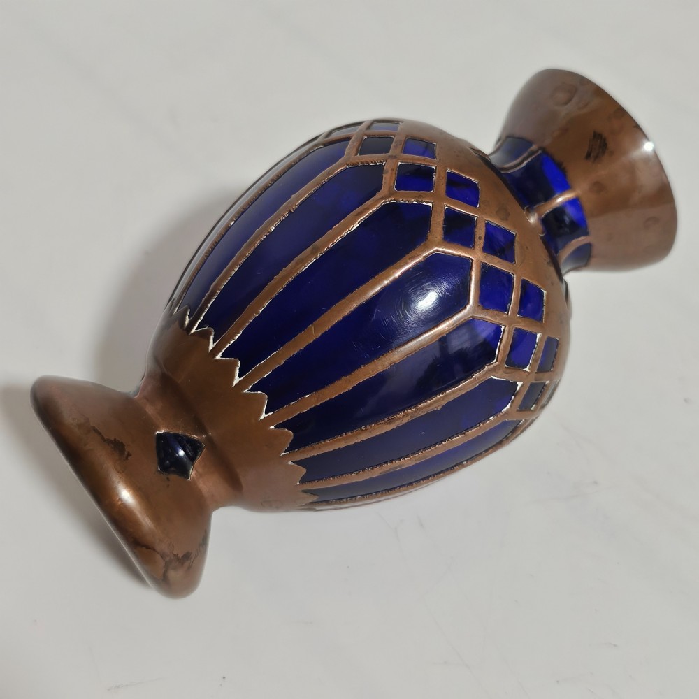 Attractive Jugendstil Copper & Cobalt Blue Glass Vase c1910 View IV