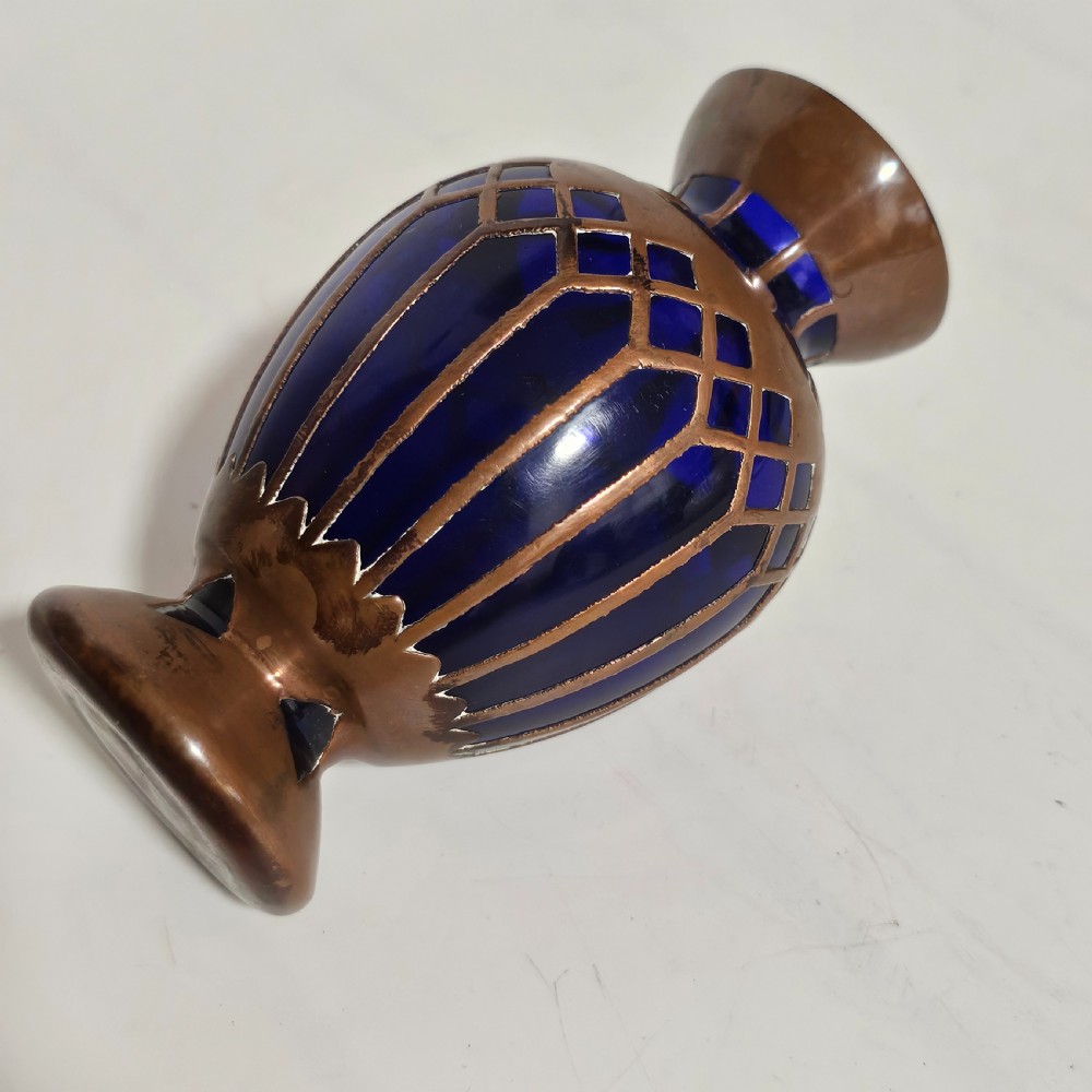 Attractive Jugendstil Copper & Cobalt Blue Glass Vase c1910 View V