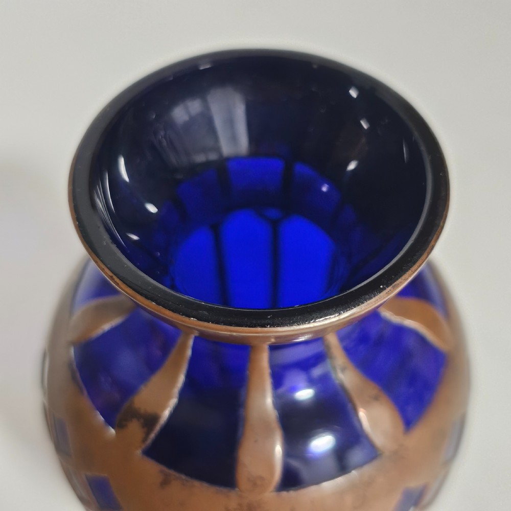 Attractive Jugendstil Copper & Cobalt Blue Glass Vase c1910 View VIII