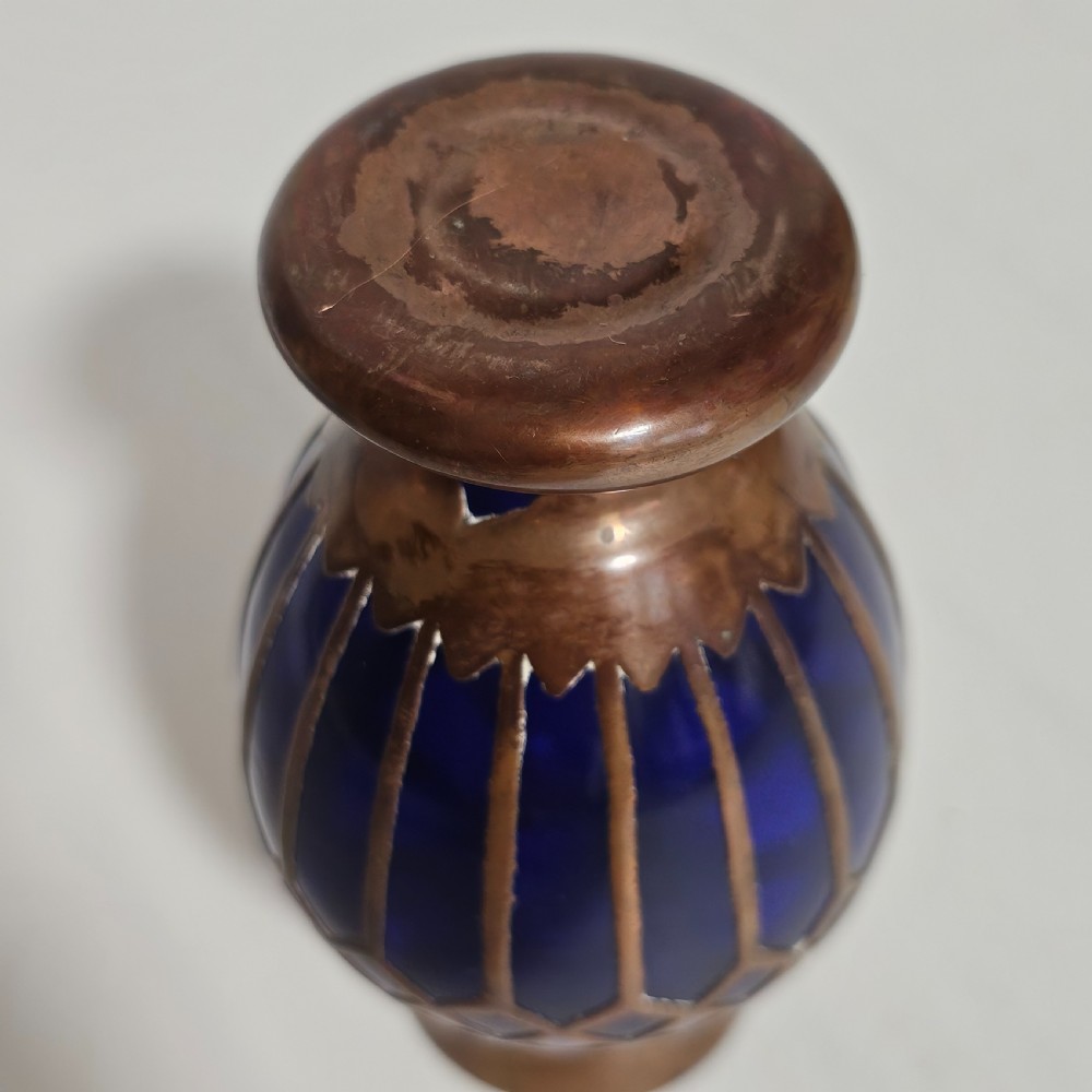 Attractive Jugendstil Copper & Cobalt Blue Glass Vase c1910 View IX
