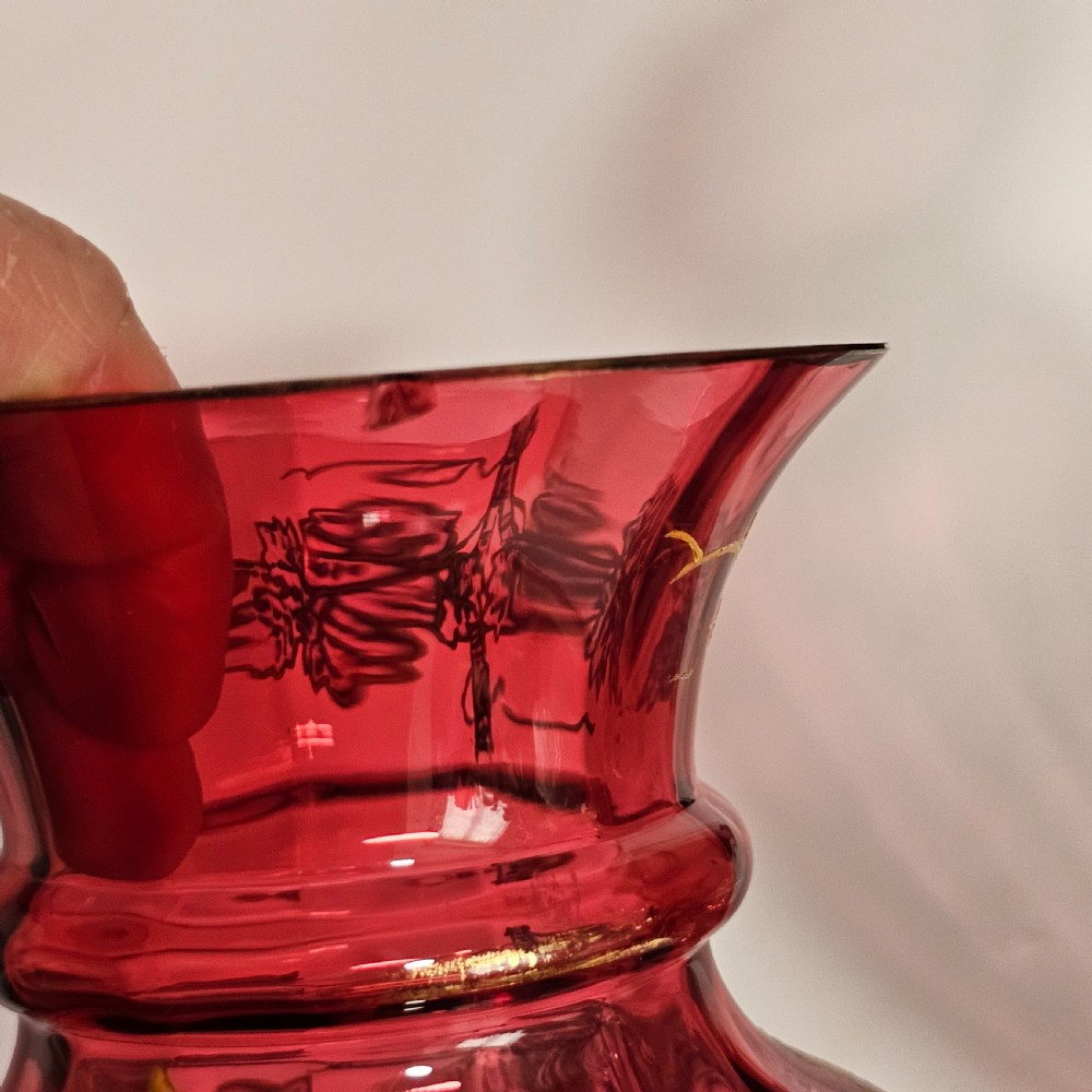 Pair of Large (36 cm) Antique Bohemian Cranberry Glass Vases with Gilded Accents, c.1910
 View VI