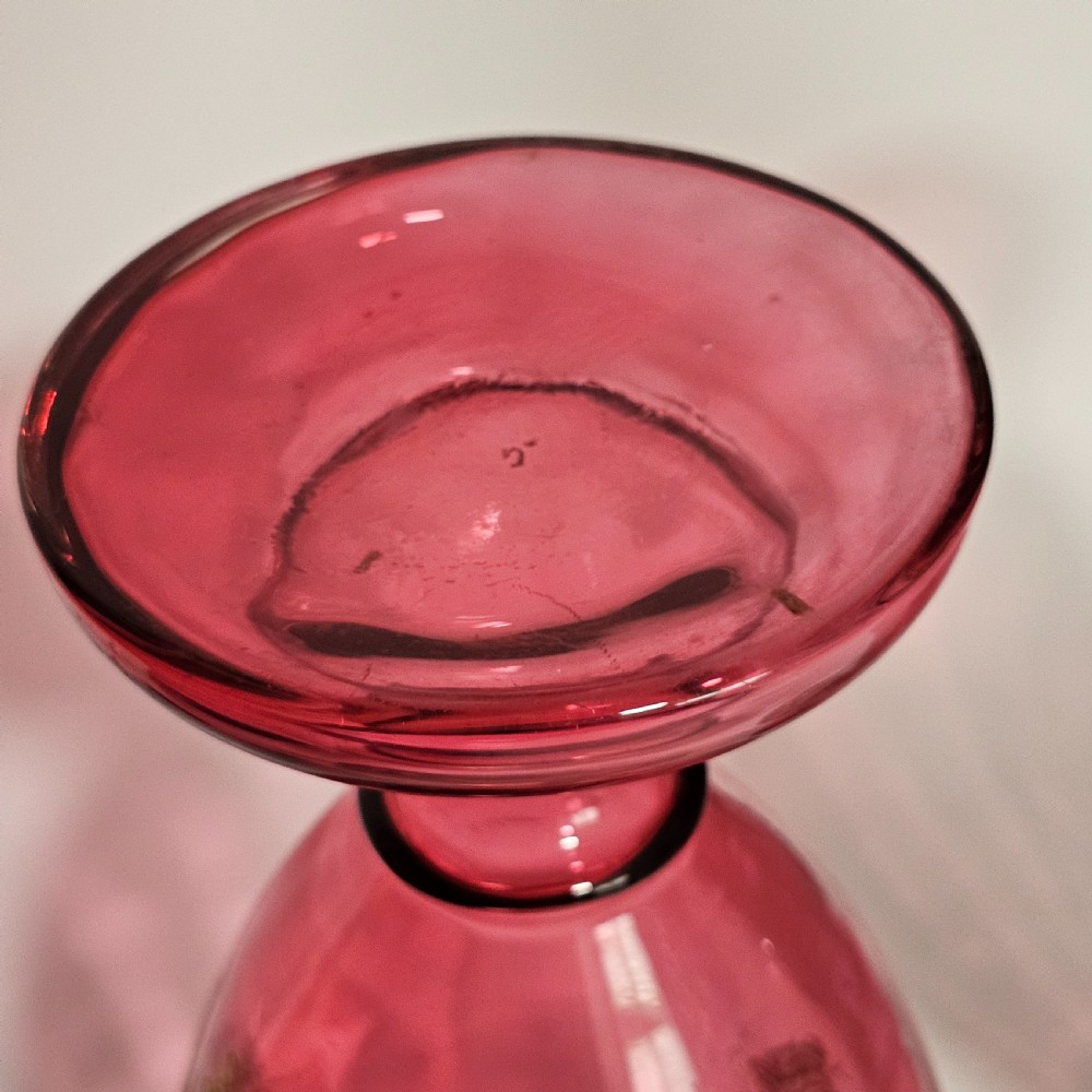 Pair of Large (36 cm) Antique Bohemian Cranberry Glass Vases with Gilded Accents, c.1910
 View VIII