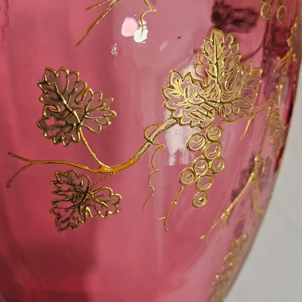 Pair of Large (36 cm) Antique Bohemian Cranberry Glass Vases with Gilded Accents, c.1910
 View XX