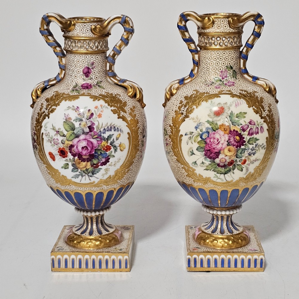 Stunning Pair of Regency Derby Style Hand-Painted Porcelain Vases, c.1810–1825