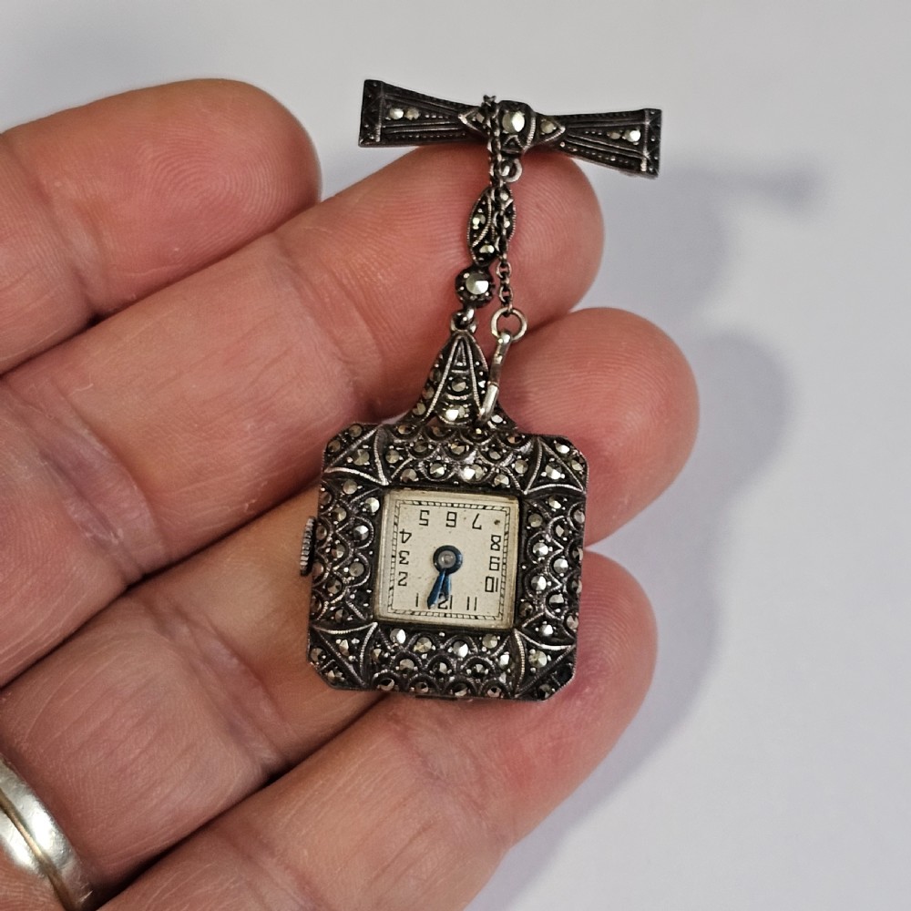 Vintage Sterling Silver & Marcasite Vintage Nurses Watch Brooch - Working View VI