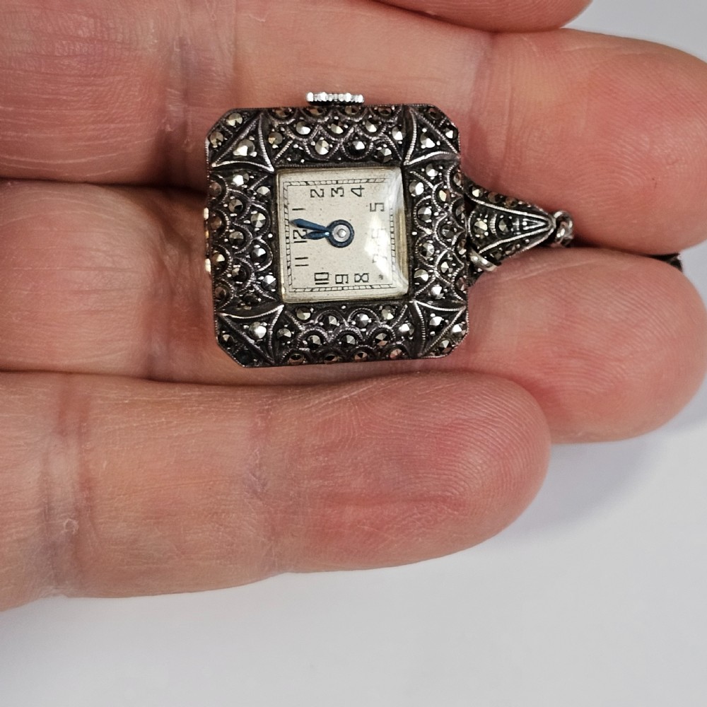Vintage Sterling Silver & Marcasite Vintage Nurses Watch Brooch - Working View XV