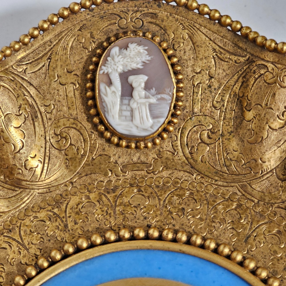 Striking 19thc Sevres Mounted Gilt Brass Dish Surrounded by Antique Cameos View IV