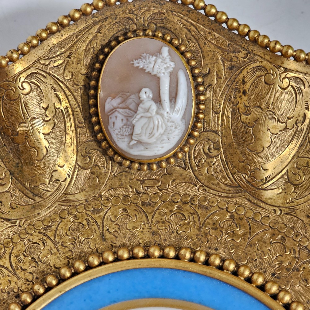 Striking 19thc Sevres Mounted Gilt Brass Dish Surrounded by Antique Cameos View V