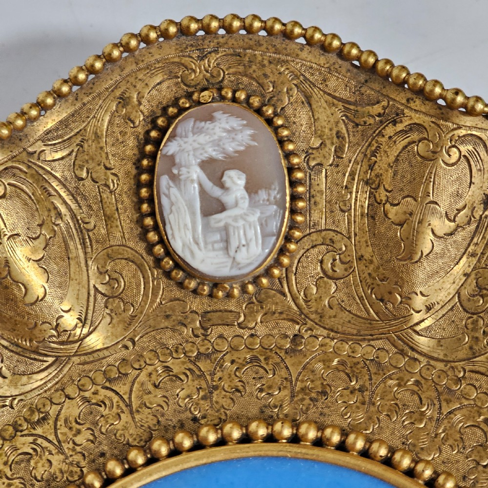 Striking 19thc Sevres Mounted Gilt Brass Dish Surrounded by Antique Cameos View VI