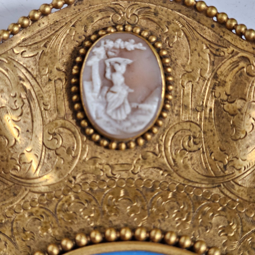 Striking 19thc Sevres Mounted Gilt Brass Dish Surrounded by Antique Cameos View X