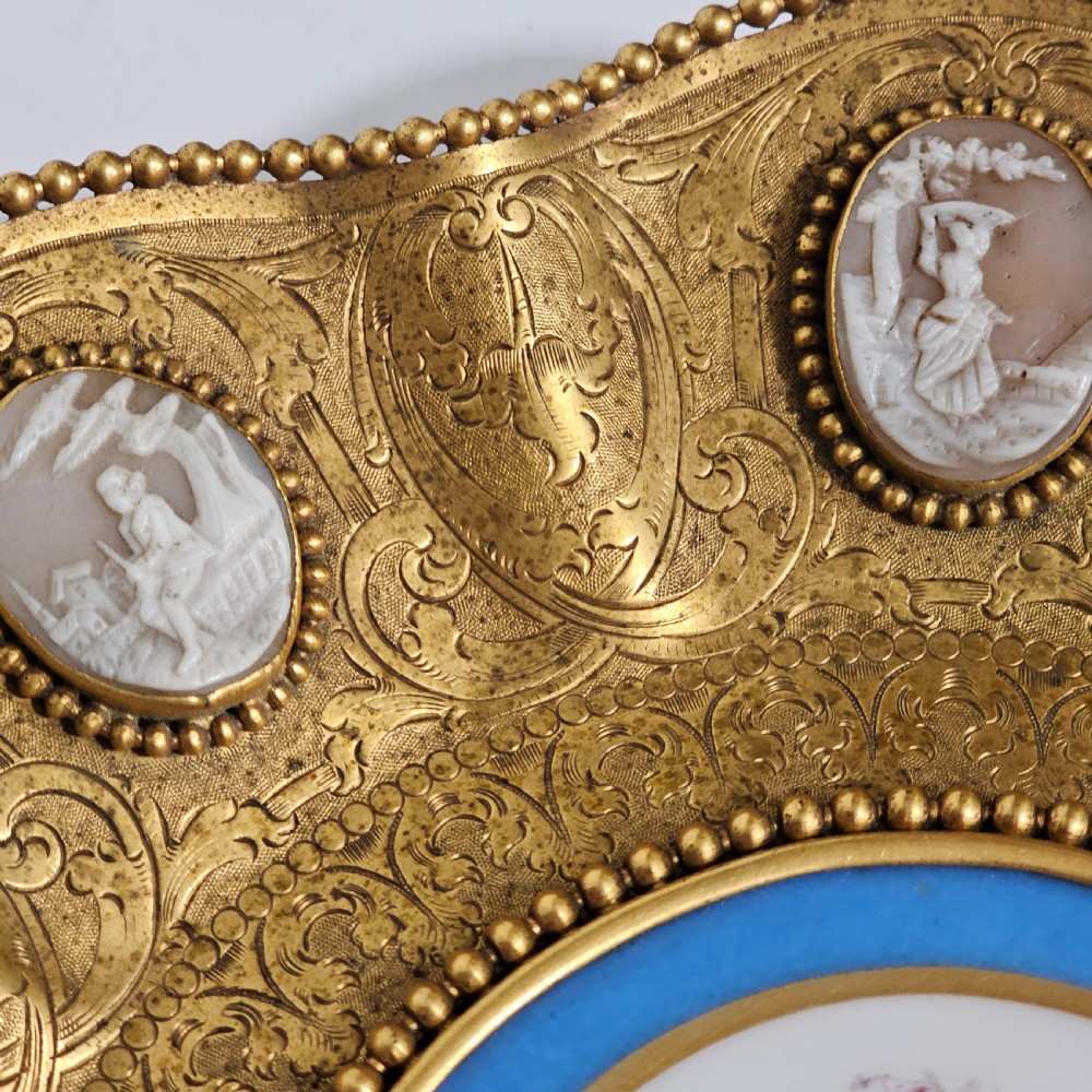 Striking 19thc Sevres Mounted Gilt Brass Dish Surrounded by Antique Cameos View XVII