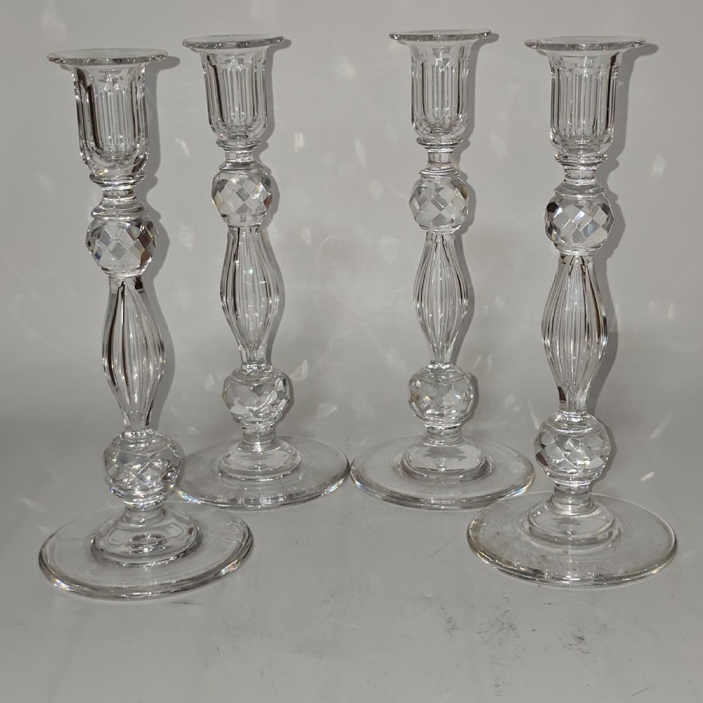 Set of Four Matching Crystal Cut Candlesticks Late 19thc View II