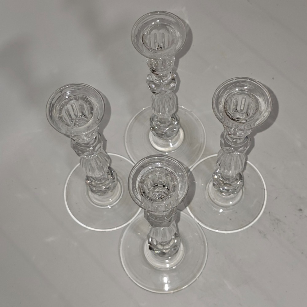 Set of Four Matching Crystal Cut Candlesticks Late 19thc View III
