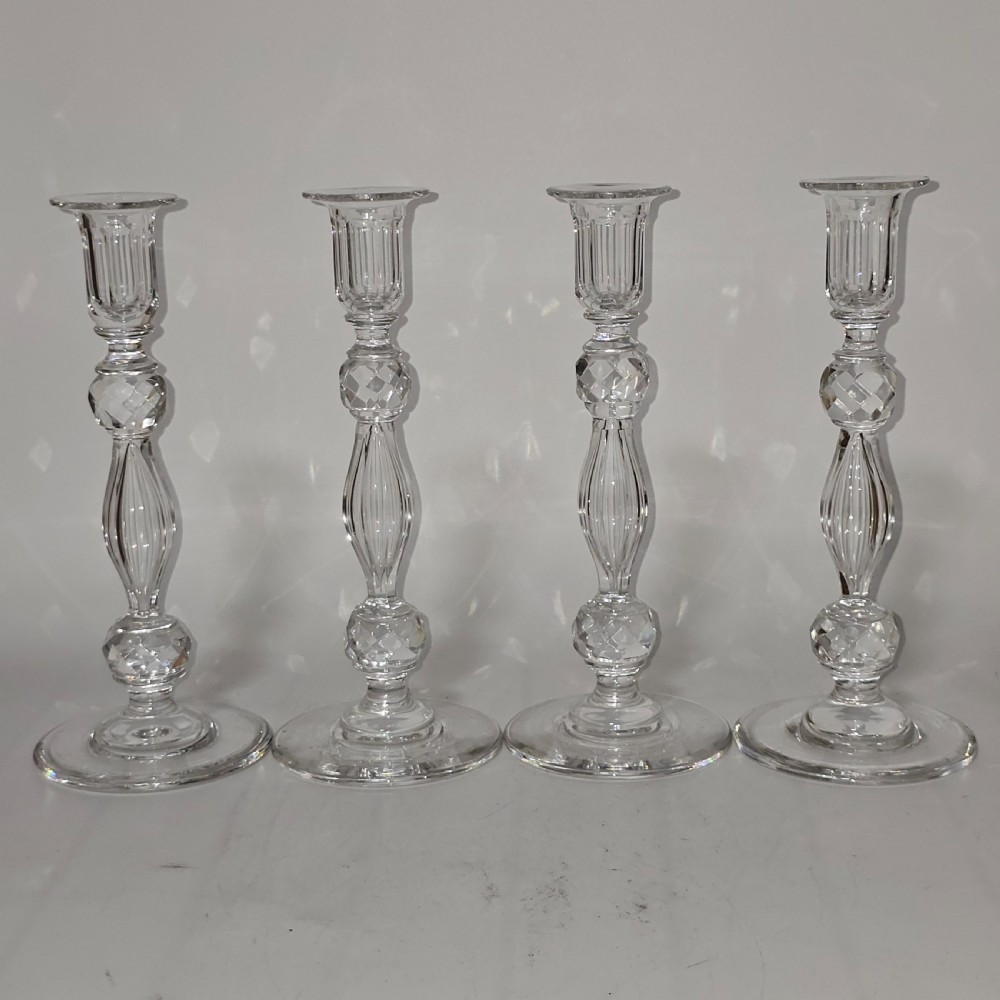 Set of Four Matching Crystal Cut Candlesticks Late 19thc View IV