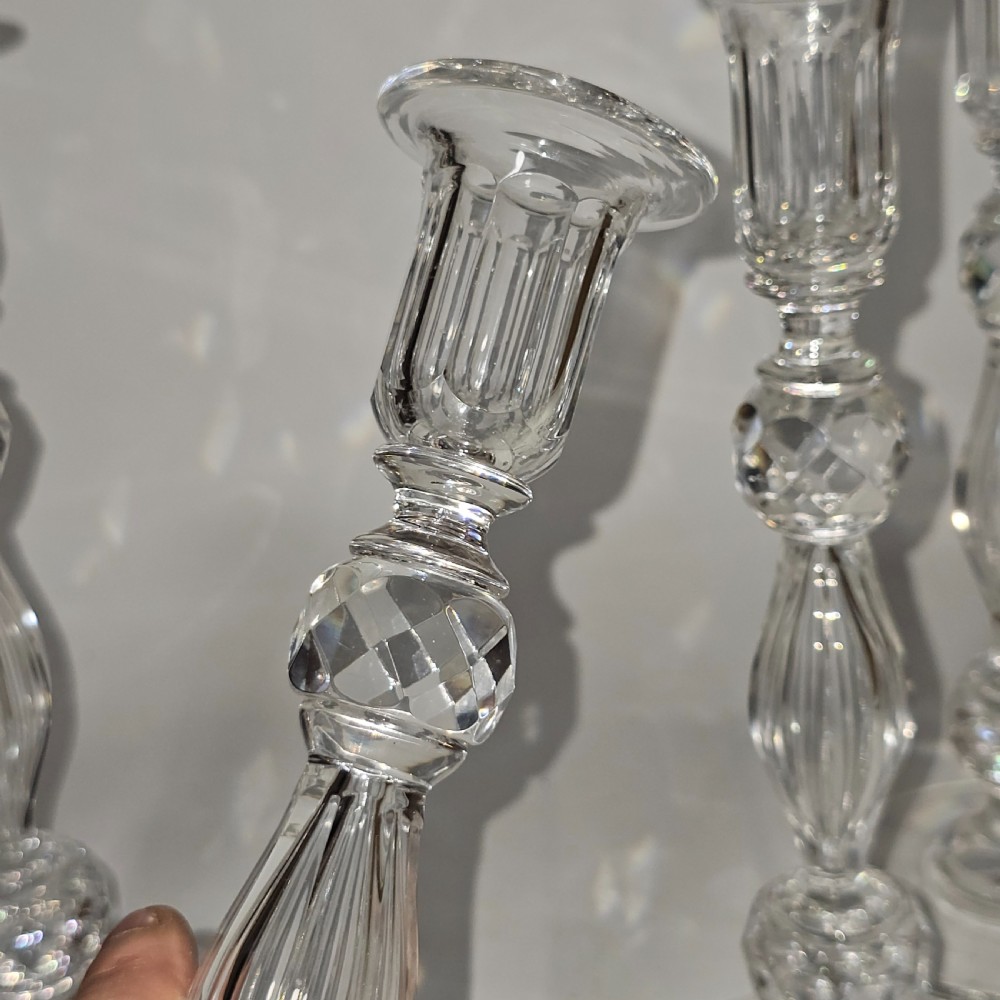 Set of Four Matching Crystal Cut Candlesticks Late 19thc View XI