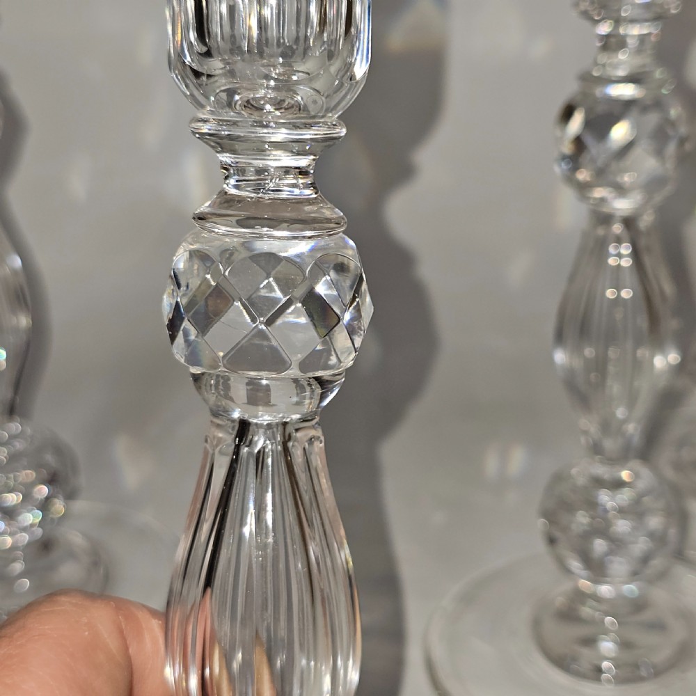 Set of Four Matching Crystal Cut Candlesticks Late 19thc View XII