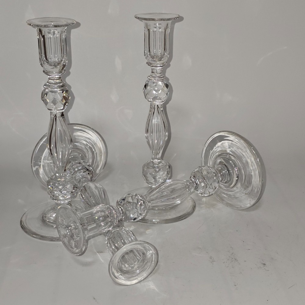 Set of Four Matching Crystal Cut Candlesticks Late 19thc View XIII