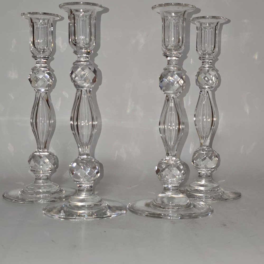 Set of Four Matching Crystal Cut Candlesticks Late 19thc View XIV