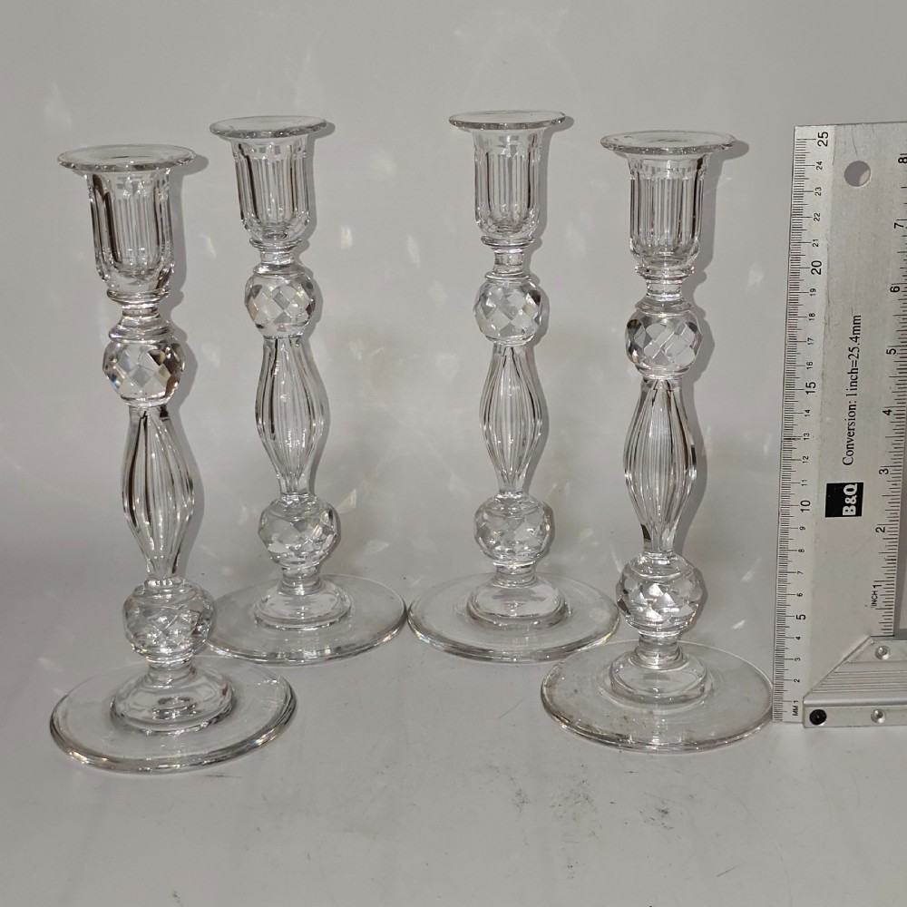 Set of Four Matching Crystal Cut Candlesticks Late 19thc View XV