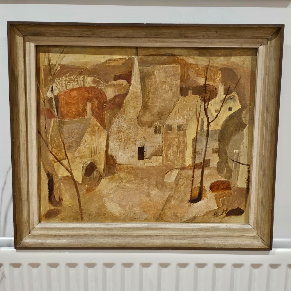 Marjorie Hawkes Oil on Board (British, Mid 20th Century) – A Cotswold Village