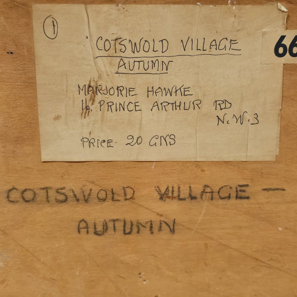 Marjorie Hawkes Oil on Board (British, Mid 20th Century) – A Cotswold Village View VI