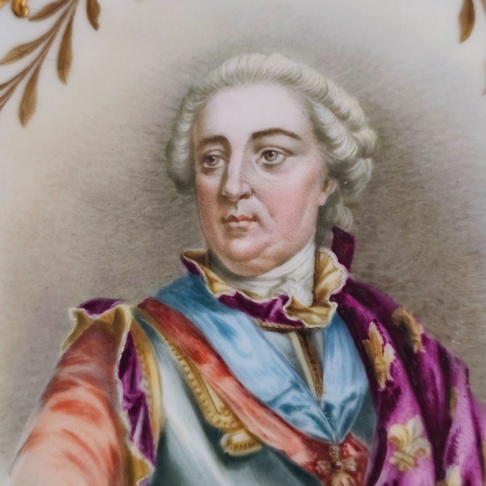 Exceptional Quality Pair of Sevres Hand Painted French 19th Century Portrait Plates of Louis XV & Mdme. Lukinska  View IV