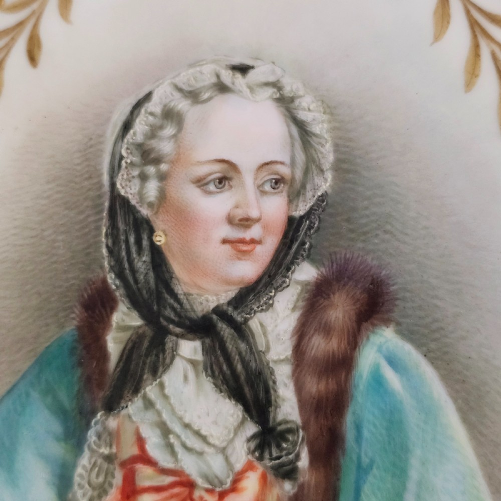 Exceptional Quality Pair of Sevres Hand Painted French 19th Century Portrait Plates of Louis XV & Mdme. Lukinska  View V