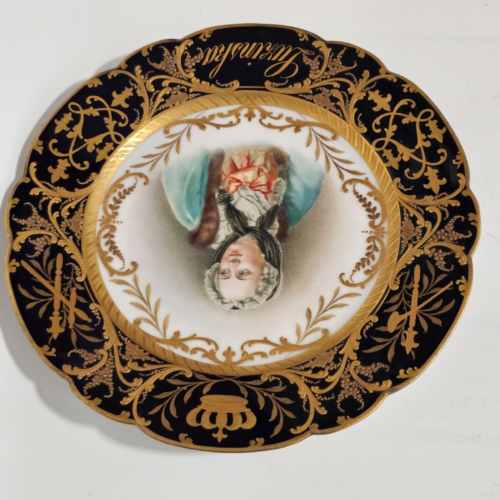 Exceptional Quality Pair of Sevres Hand Painted French 19th Century Portrait Plates of Louis XV & Mdme. Lukinska  View X