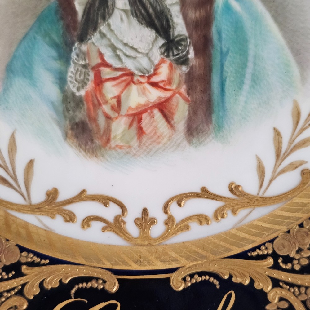 Exceptional Quality Pair of Sevres Hand Painted French 19th Century Portrait Plates of Louis XV & Mdme. Lukinska  View XVIII
