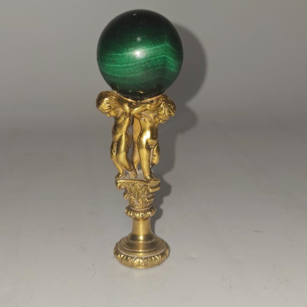 19thc Gilt Bronze & Malachite Mounted Desk Seal