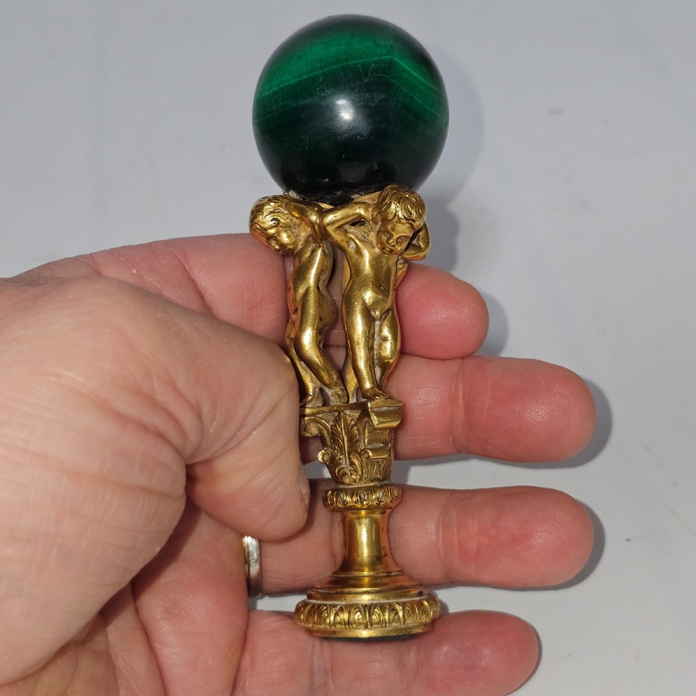 19thc Gilt Bronze & Malachite Mounted Desk Seal View IV