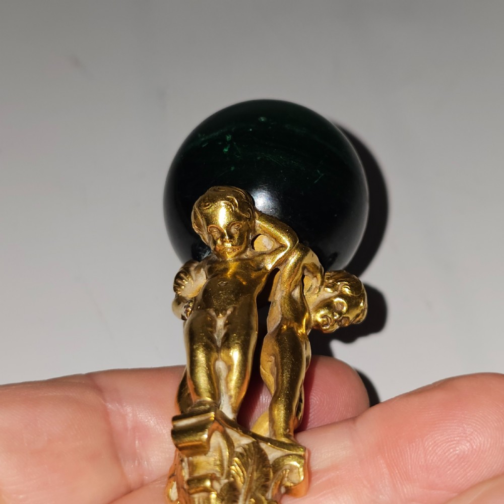 19thc Gilt Bronze & Malachite Mounted Desk Seal View VIII