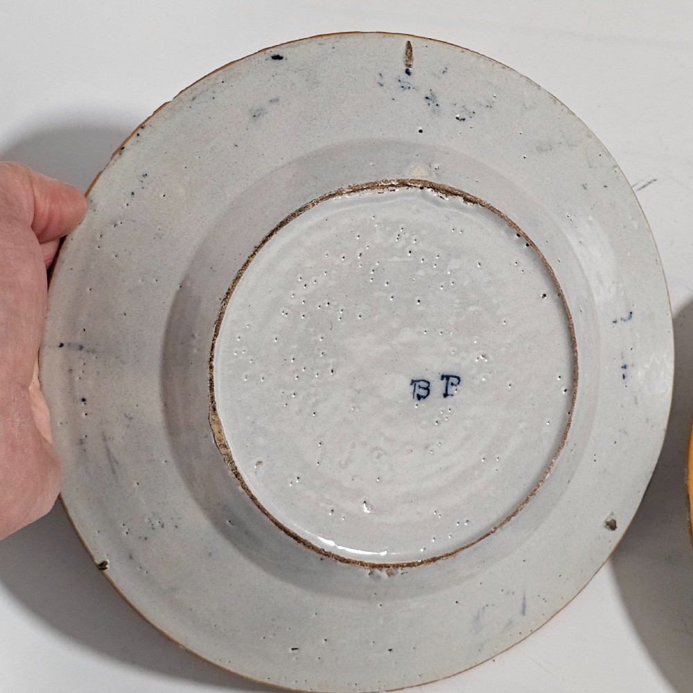 A Pair of Antique Dutch 18th Century Blue & White Faience Delft “Waaierbord”, or Peacock Plates View V