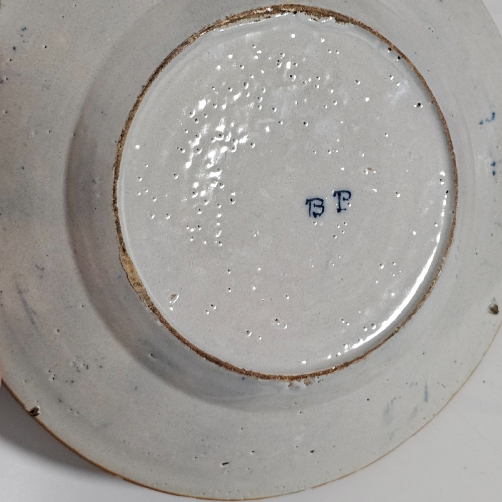 A Pair of Antique Dutch 18th Century Blue & White Faience Delft “Waaierbord”, or Peacock Plates View VI