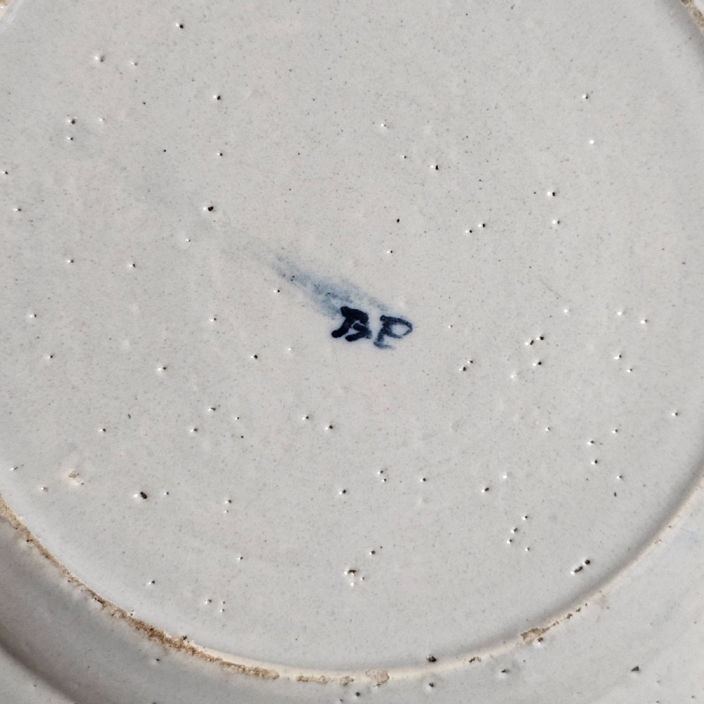 A Pair of Antique Dutch 18th Century Blue & White Faience Delft “Waaierbord”, or Peacock Plates View VIII