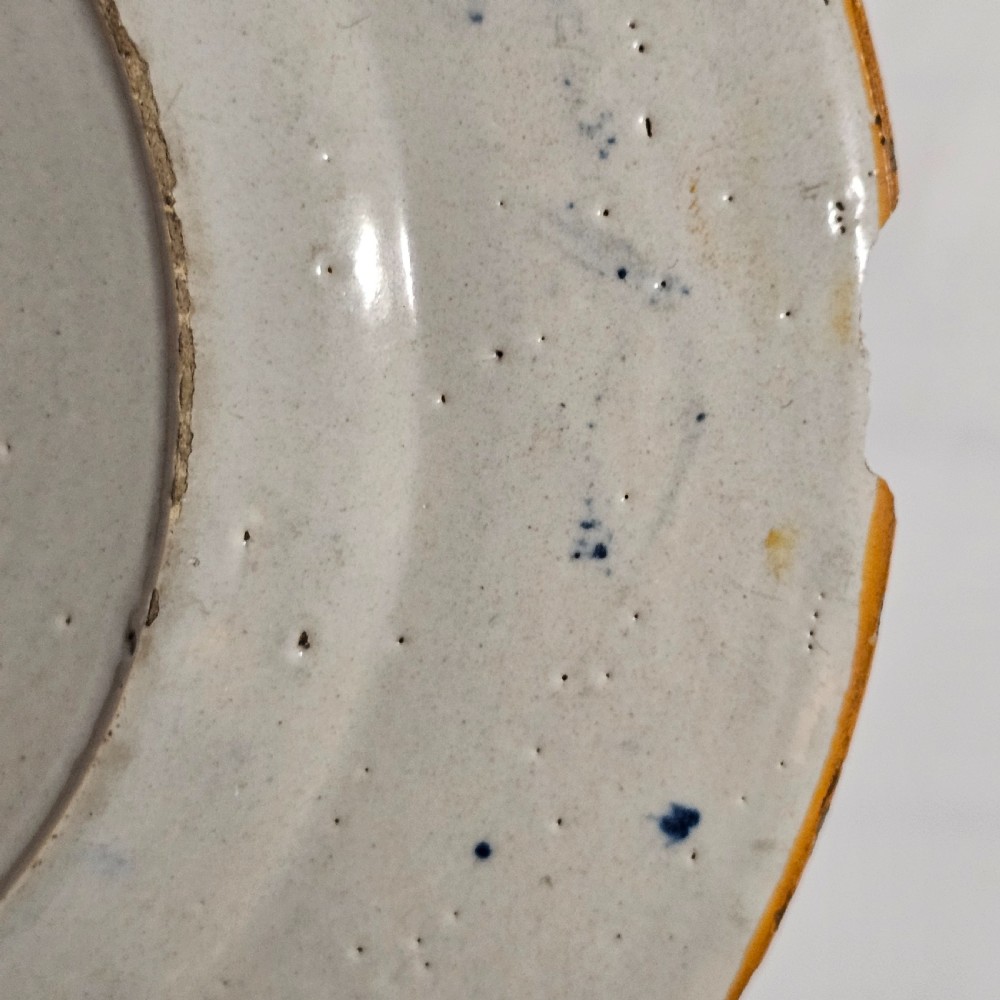 A Pair of Antique Dutch 18th Century Blue & White Faience Delft “Waaierbord”, or Peacock Plates View IX
