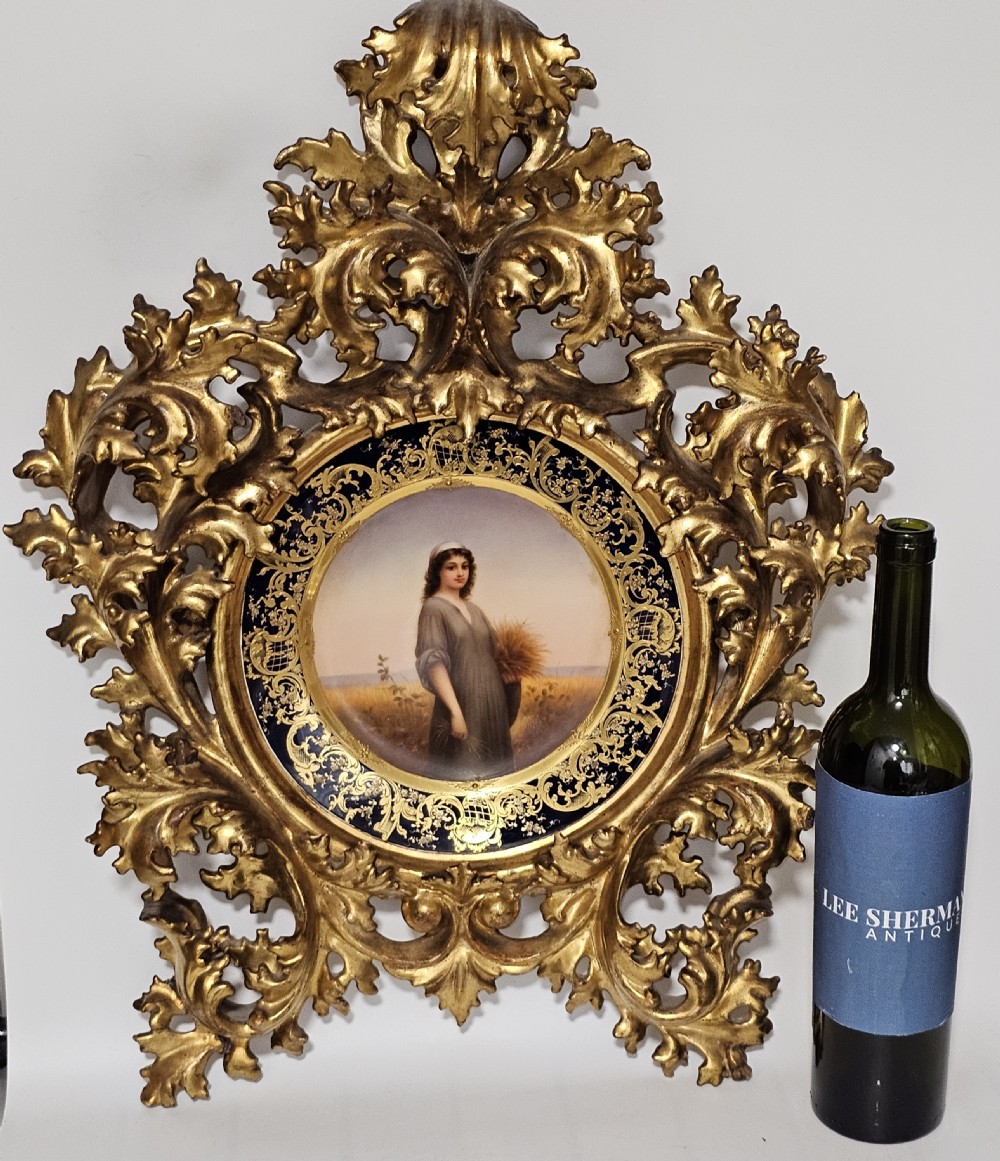 Fabulous 19thc Vienna Signed Porcelain Plate 'Ruth' Housed within a Stunning 54cm 19thc Florentine Frame 