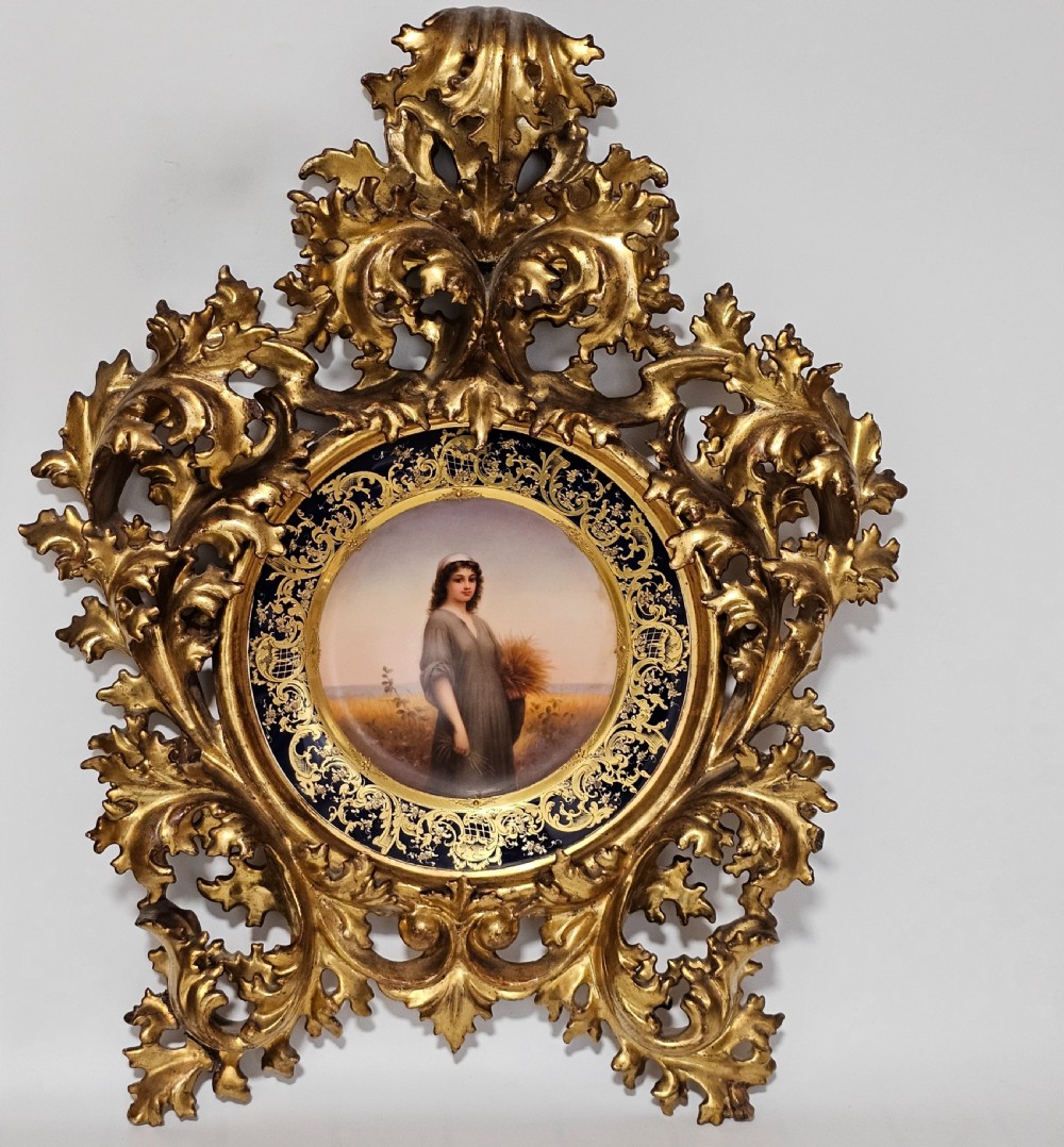 Fabulous 19thc Vienna Signed Porcelain Plate 'Ruth' Housed within a Stunning 54cm 19thc Florentine Frame  View II