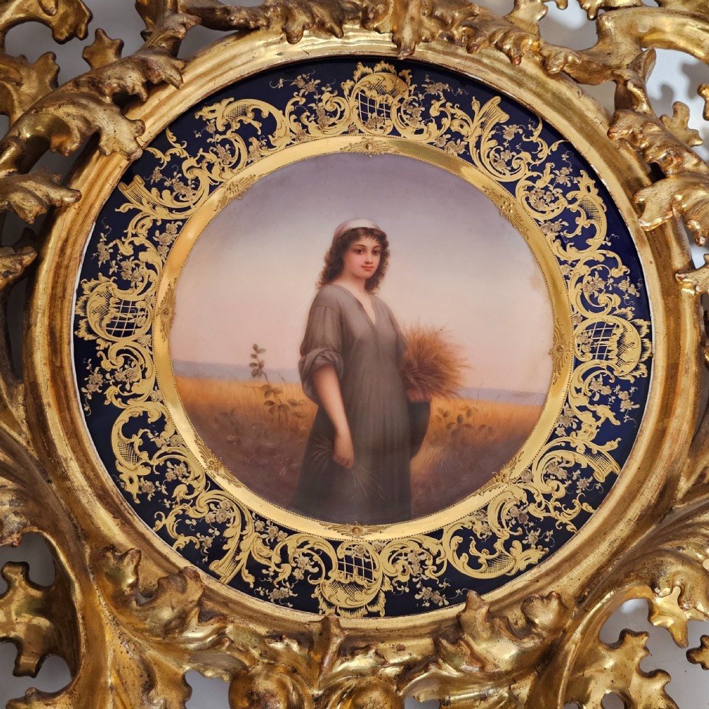 Fabulous 19thc Vienna Signed Porcelain Plate 'Ruth' Housed within a Stunning 54cm 19thc Florentine Frame  View III