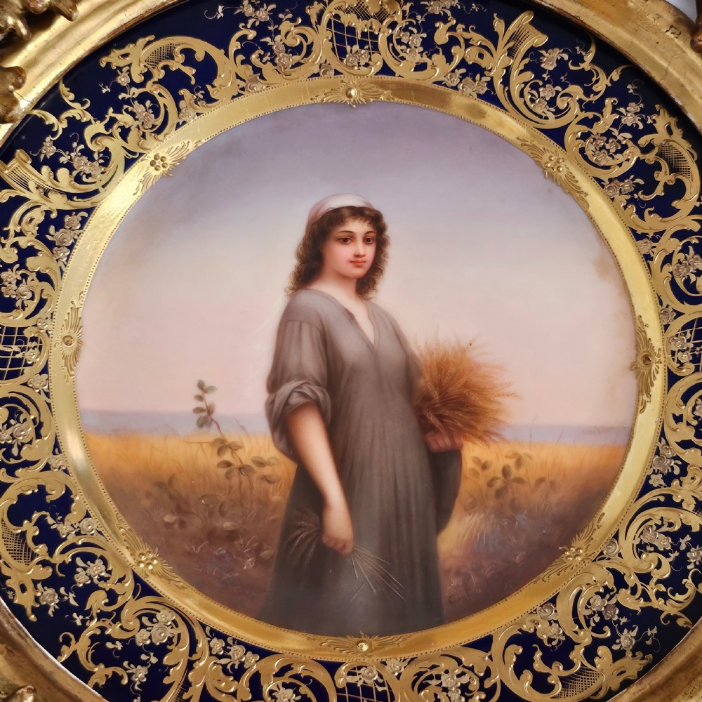 Fabulous 19thc Vienna Signed Porcelain Plate 'Ruth' Housed within a Stunning 54cm 19thc Florentine Frame  View V