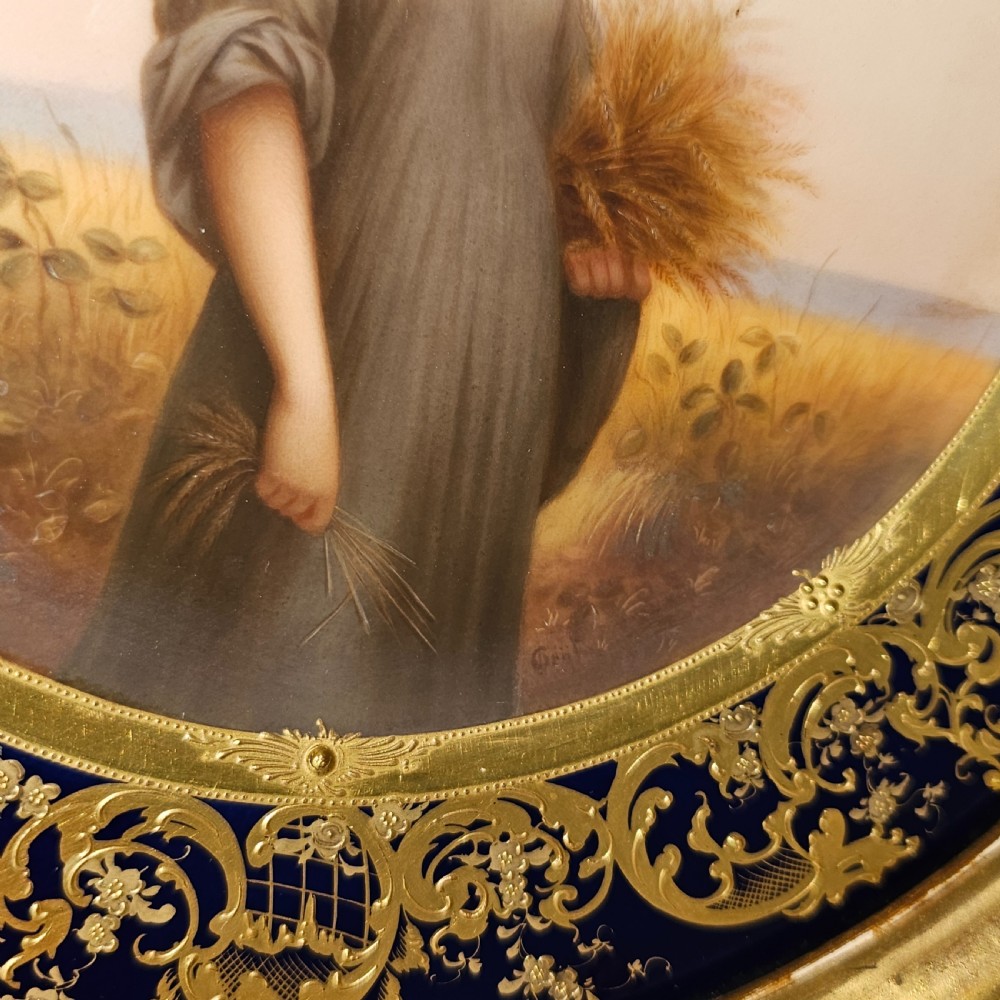 Fabulous 19thc Vienna Signed Porcelain Plate 'Ruth' Housed within a Stunning 54cm 19thc Florentine Frame  View VII