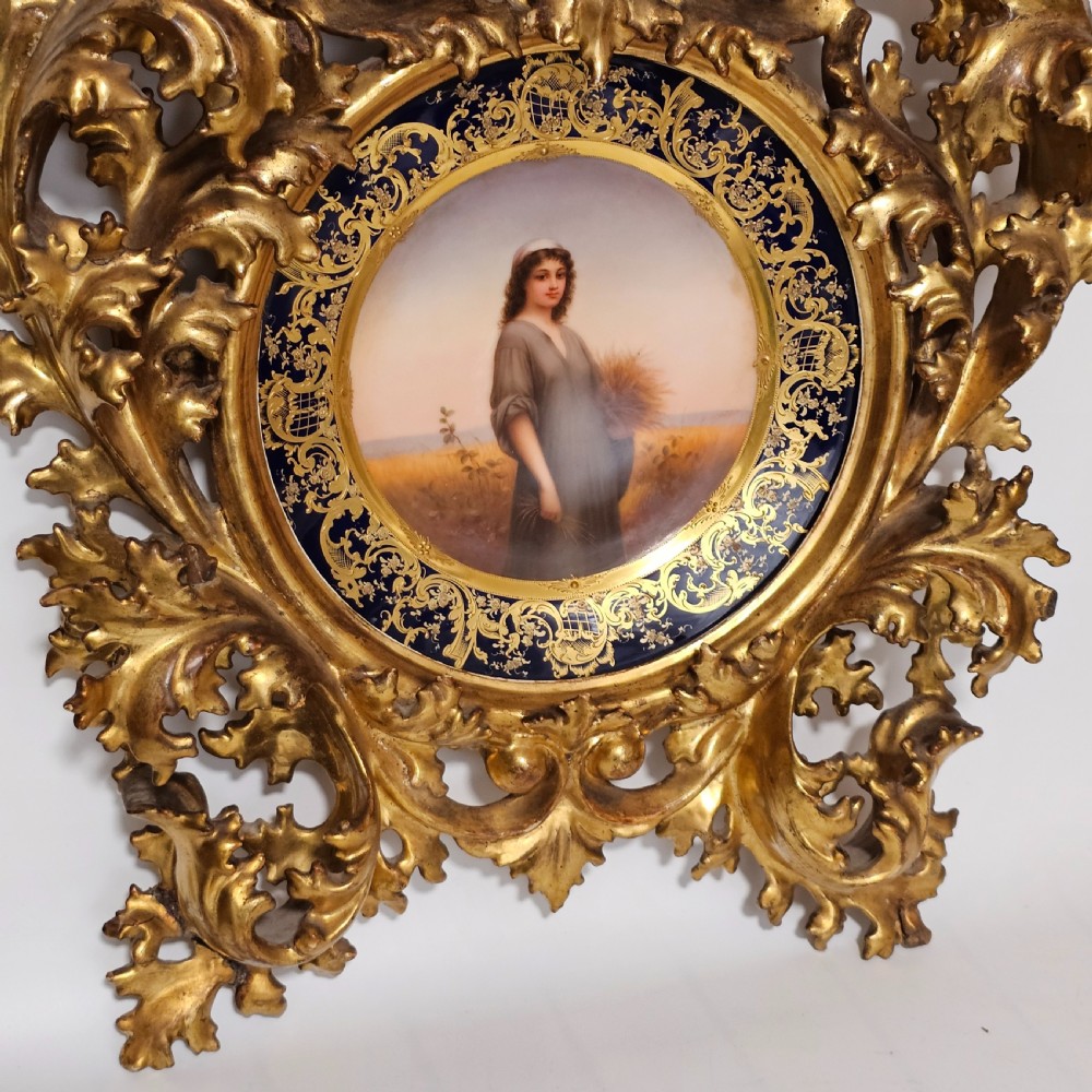 Fabulous 19thc Vienna Signed Porcelain Plate 'Ruth' Housed within a Stunning 54cm 19thc Florentine Frame  View XII