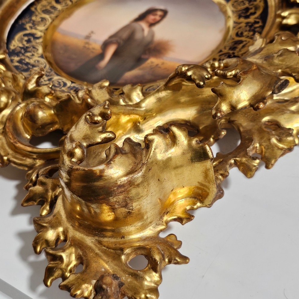 Fabulous 19thc Vienna Signed Porcelain Plate 'Ruth' Housed within a Stunning 54cm 19thc Florentine Frame  View XIII