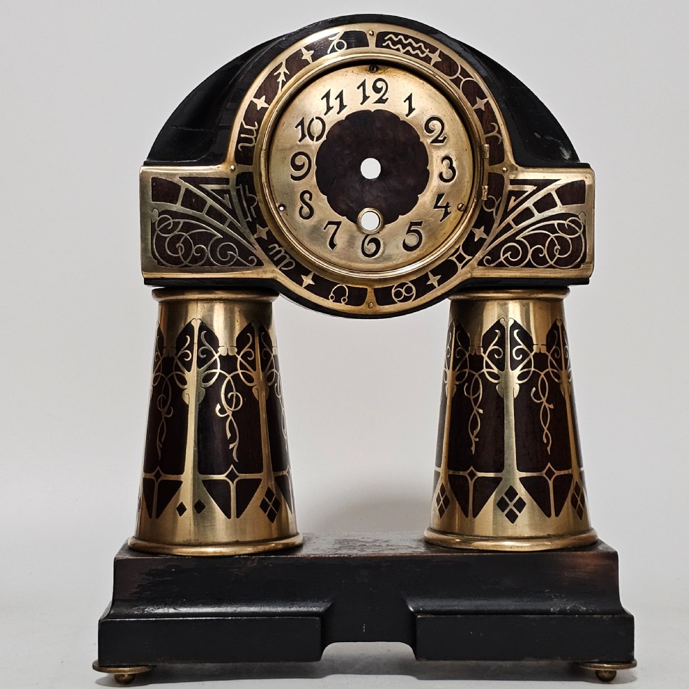 Erhard & Sohne Art Nouveau Secessionist brass and rosewood Intarsia clock Frame