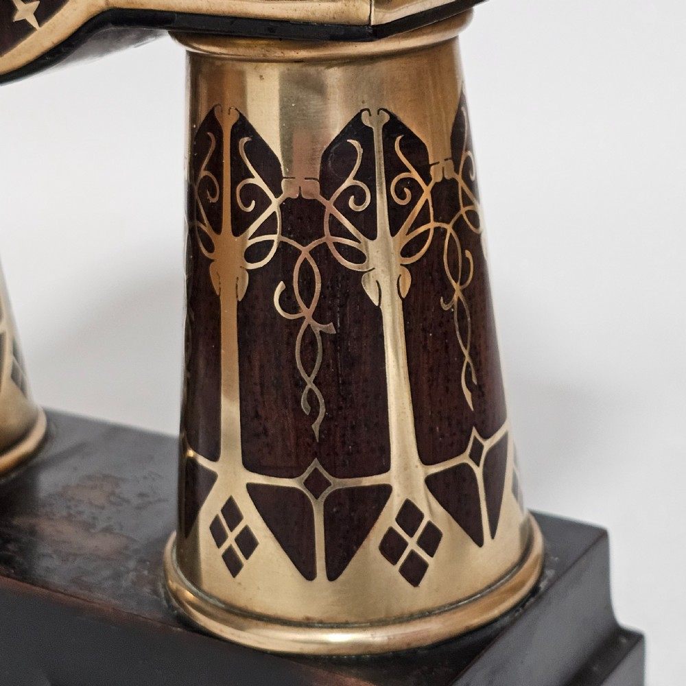 Erhard & Sohne Art Nouveau Secessionist brass and rosewood Intarsia clock Frame View III