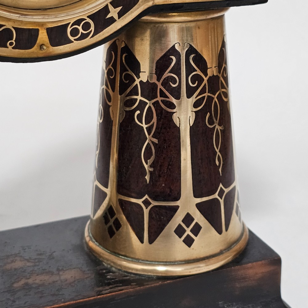 Erhard & Sohne Art Nouveau Secessionist brass and rosewood Intarsia clock Frame View IV