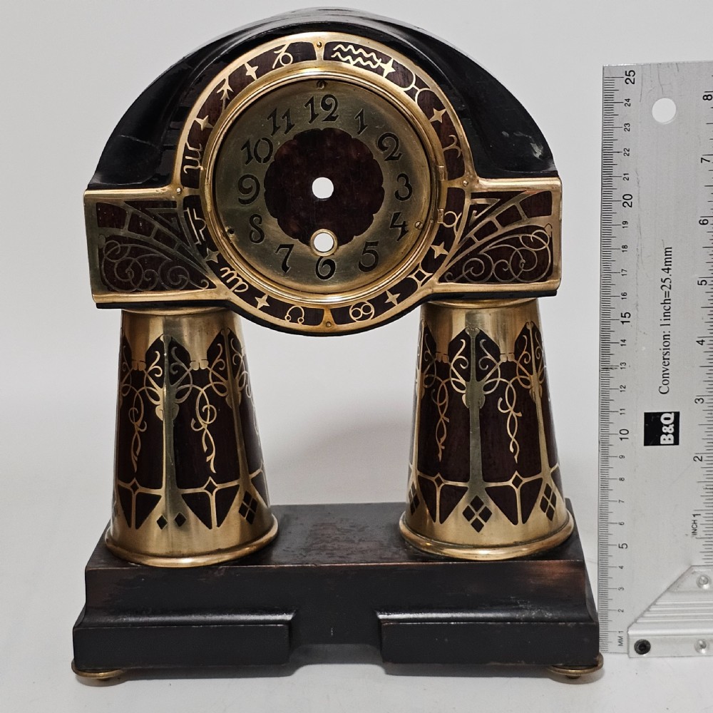 Erhard & Sohne Art Nouveau Secessionist brass and rosewood Intarsia clock Frame View VI
